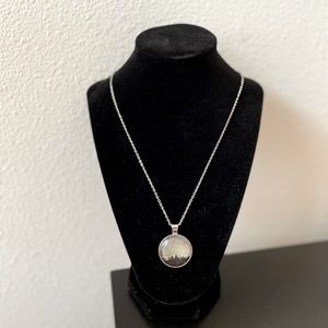 Black and Gray Forest Glass Dome Pendant Necklace Handmade